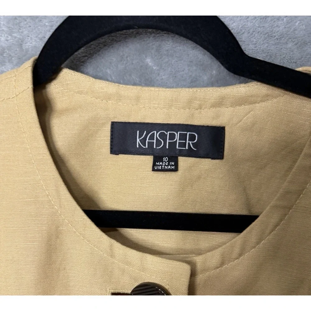 Kasper Blazer SZ 10 Tan Gold Linen Blend Classic‎ Minimalist Capsule Office